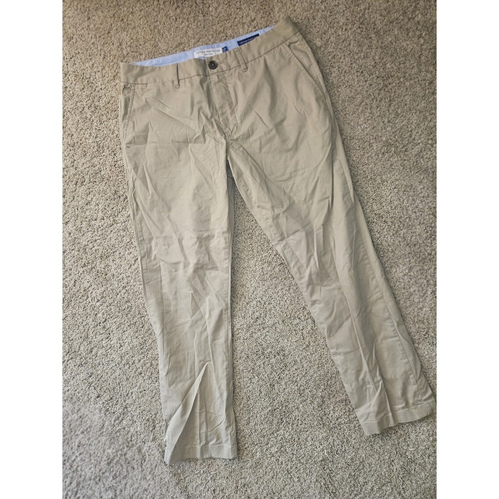 Peter Manning Mens 34/28 Lightweight Stretch Chino Pants Golf Khaki Beige